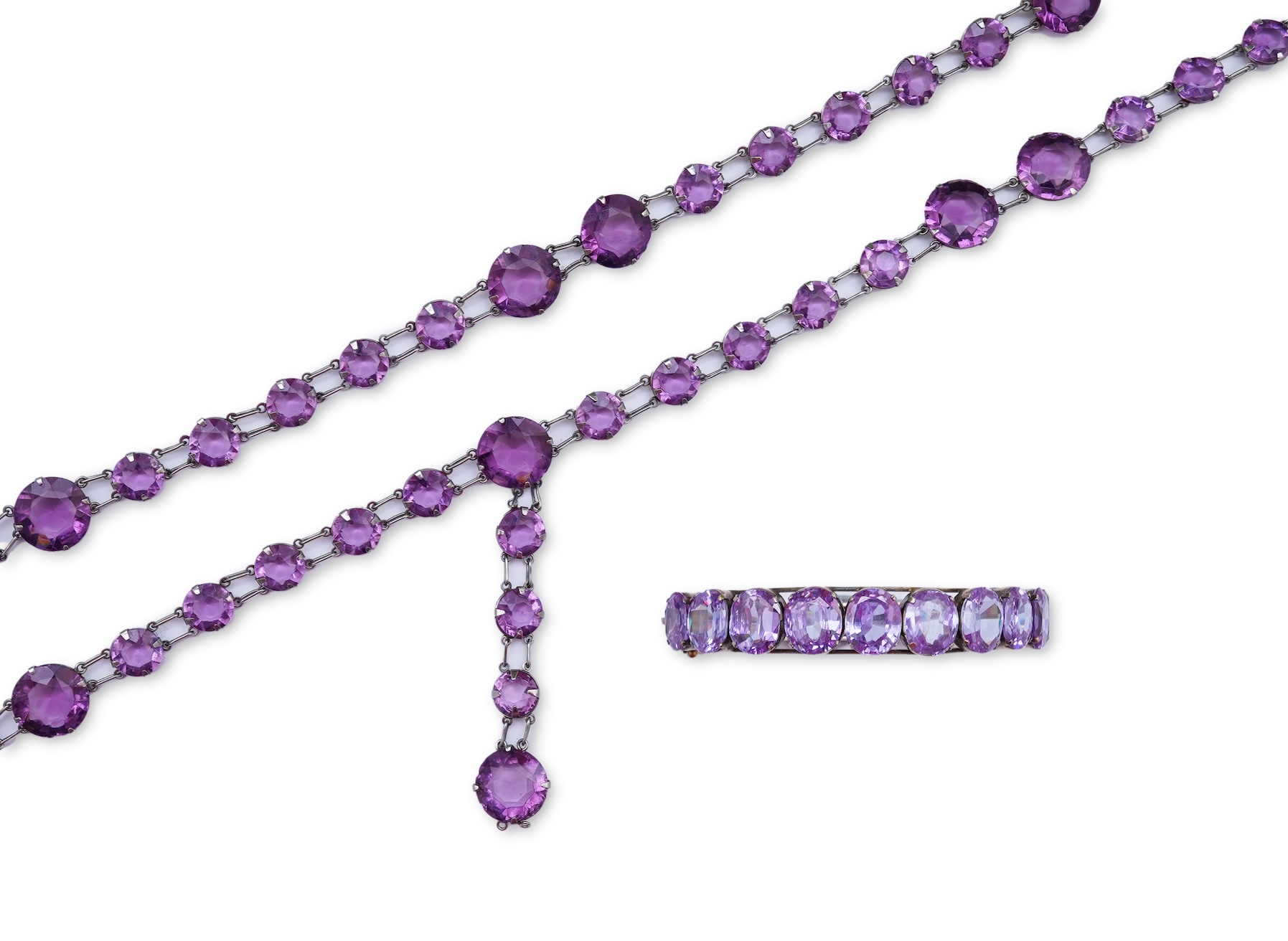 A paste necklace, early 20th century, and a cubic zirconia bracelet